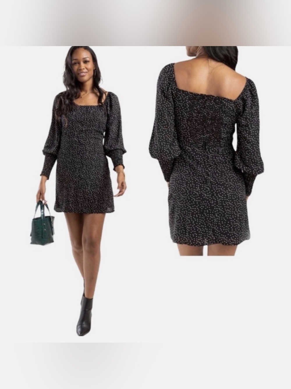 Francesca's Collections Black Mini Dress with White Dot Print